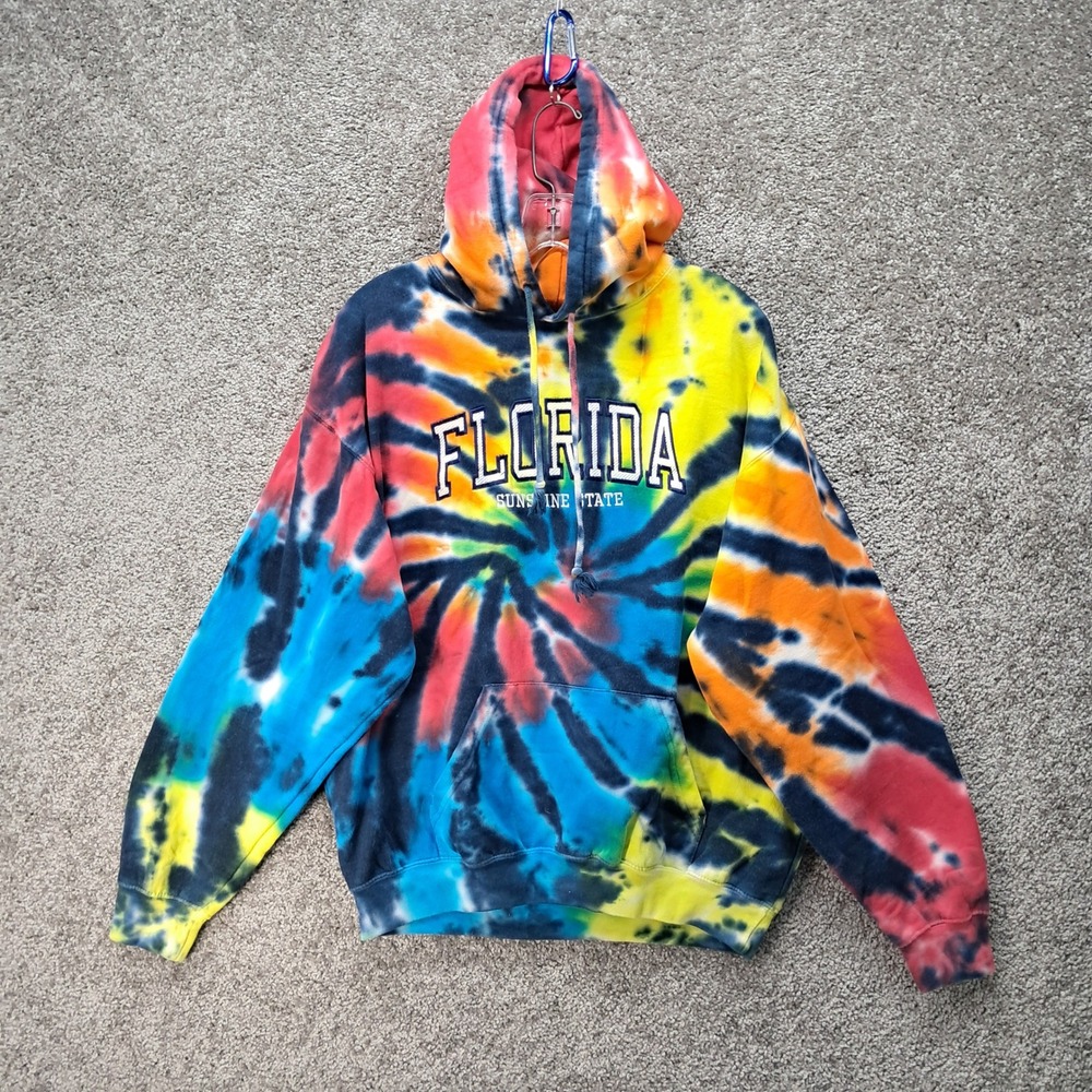 Exist Florida Sunshine State Tie Dye Hoodie Sweatshirt Large Multicolor 260